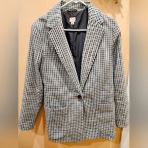 A new day Womens Blazer medium blue plaid soft casual jacket